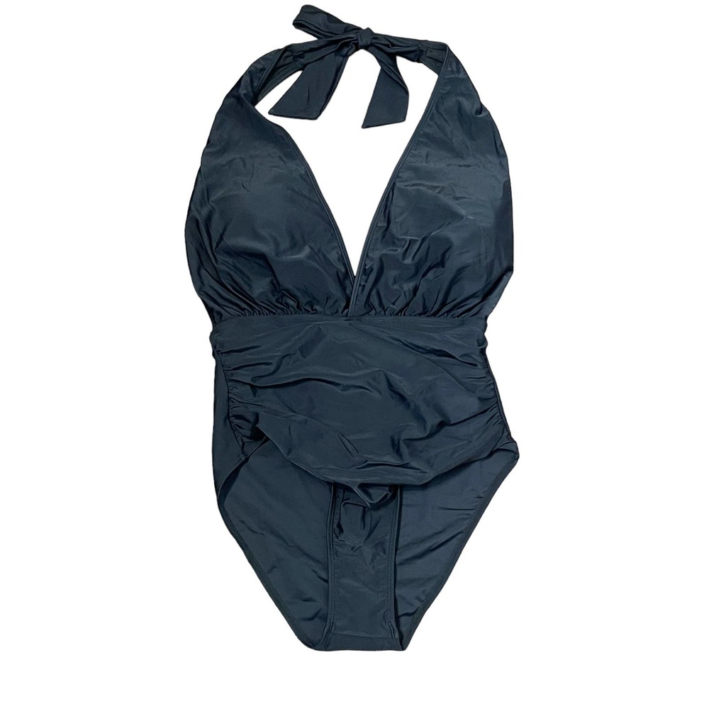 Holipick Women's Swimsuits Tummy Control Plunge Halter V-Neck Black Small‎ NWT